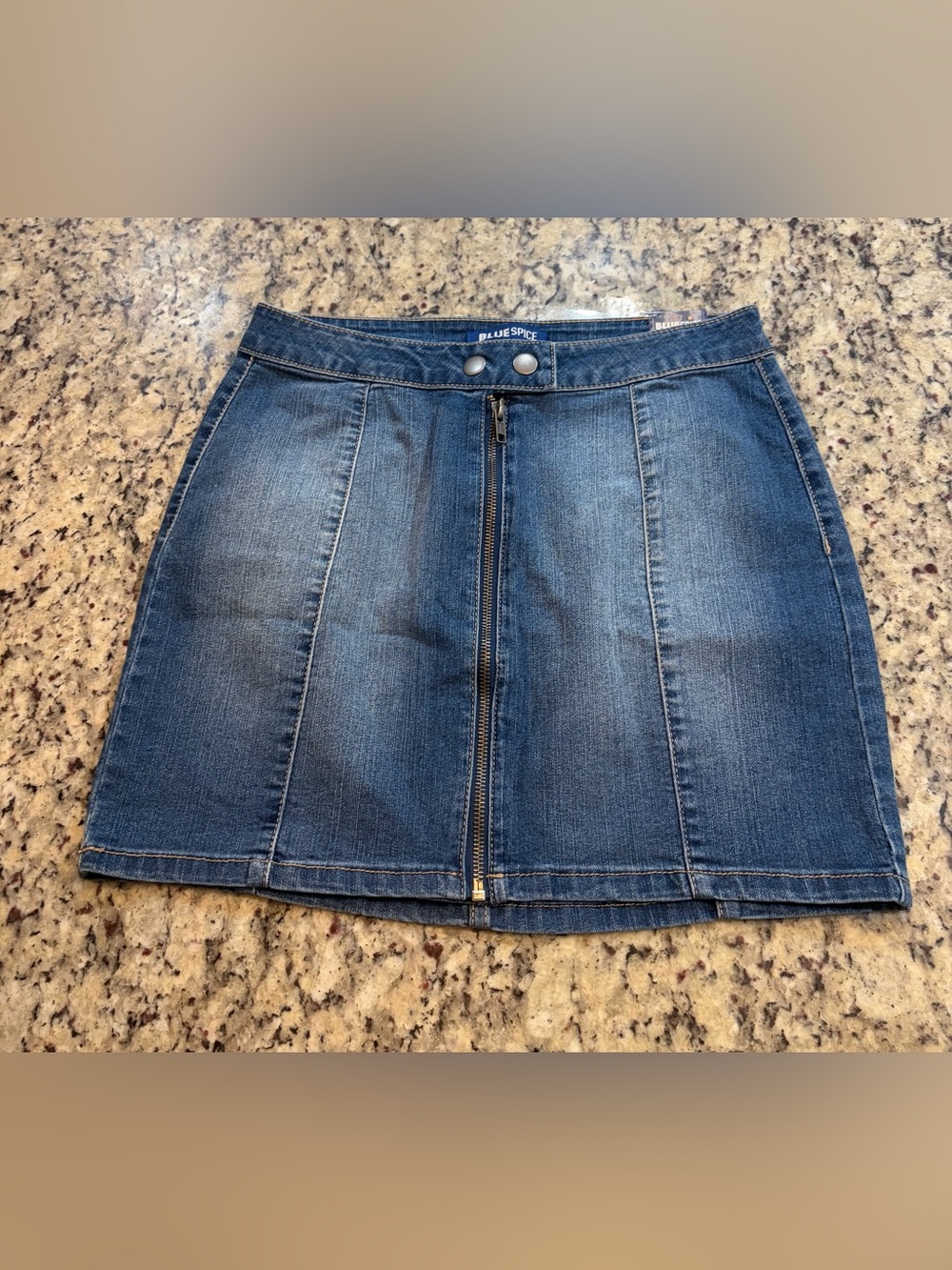 Blue Spice Women's Medium Blue Front-Zip Denim Mini Skirt